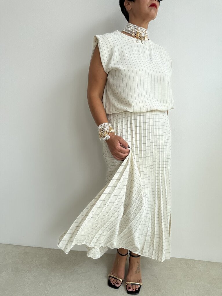 Set LOLA gonna e blusa gessato - Panna 