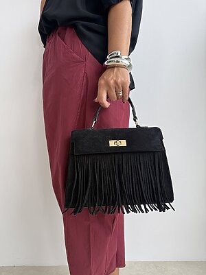 Bag frangette suede nero