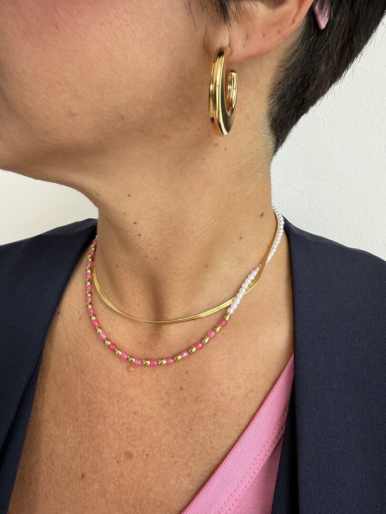 Collana piatta oro pink pearl 