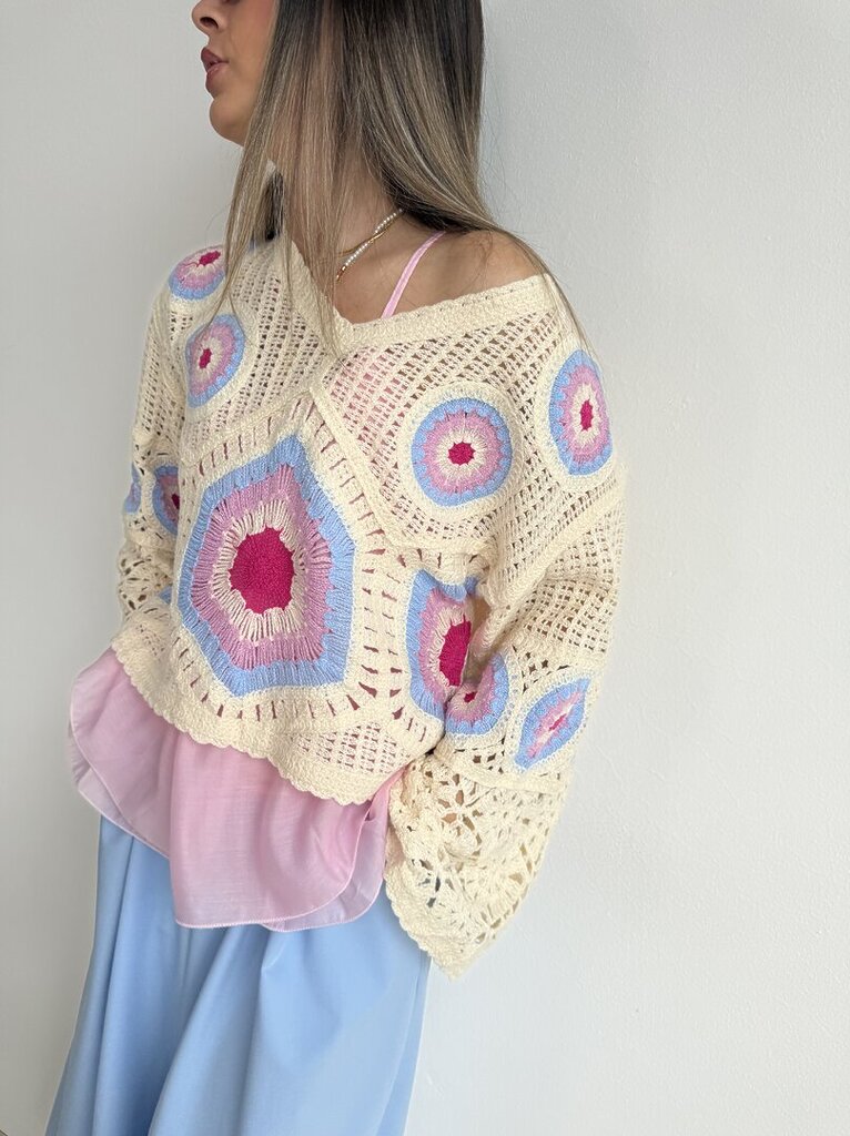 Maglia crochet motivo - Celeste 