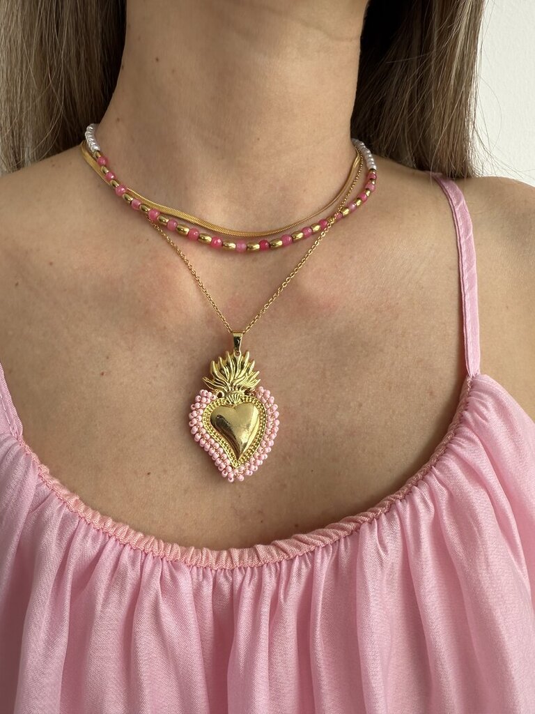 Collana oro One Cuore rosa 