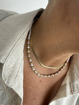 Collana piatta oro white pearl