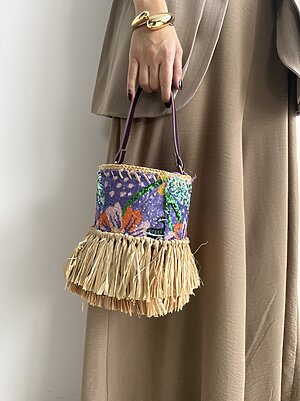 Bag secchiello frangette paillettes viola