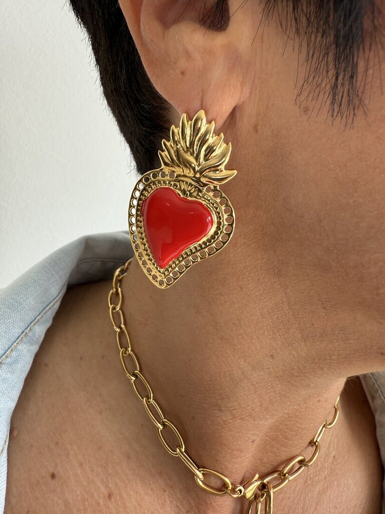 Orecchino fiamma cuore red 