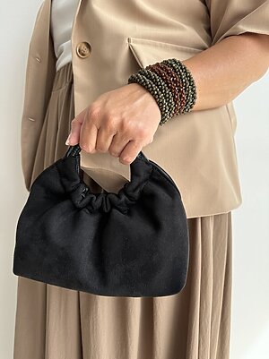 Bag suede manico arricciato nero