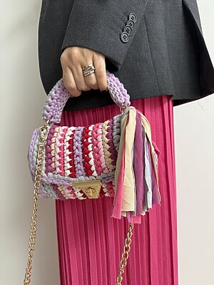 Bag Crochet manico patta lilac/grey