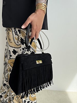 Bag frangette suede nero