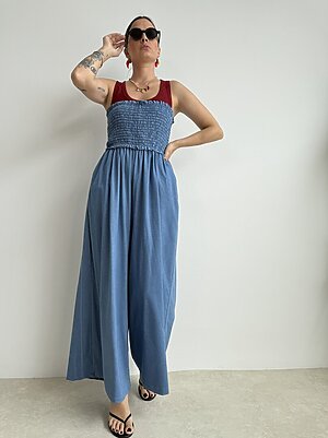 Tuta denim corsetto drappeggiato