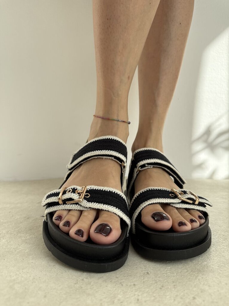 Sandalo fascia strap tessuto nero 