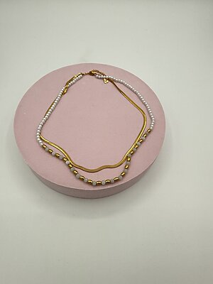 Collana piatta oro white pearl