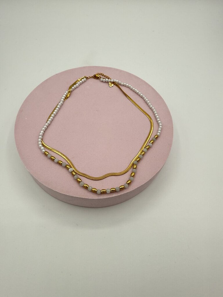 Collana piatta oro white pearl 