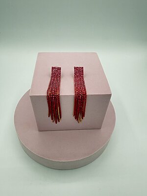 Orecchino pendente filo strass fuxia
