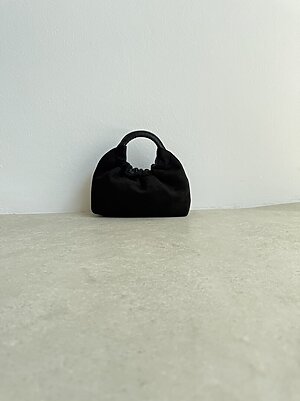 Bag suede manico arricciato nero