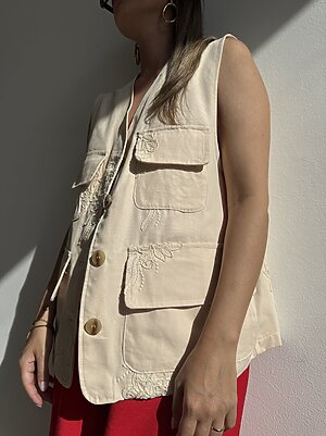 Gilet 4 tasche ricamo