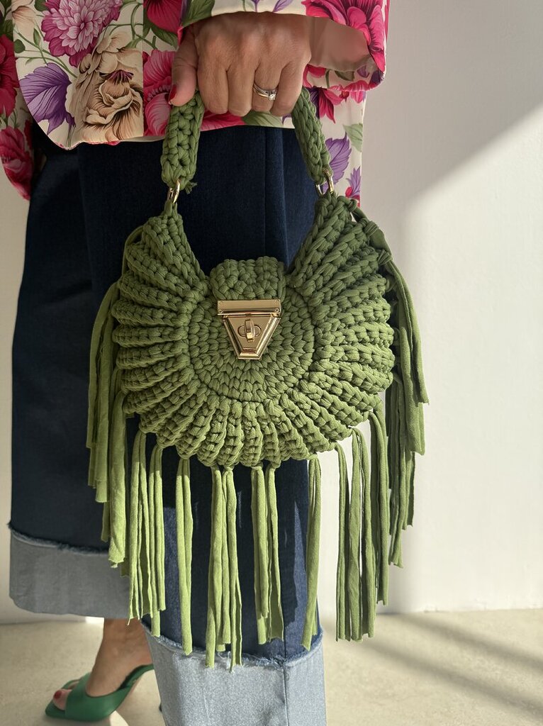 Bag CLOE crochet rotonda frange verde 