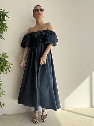 Abito denim manica palloncino