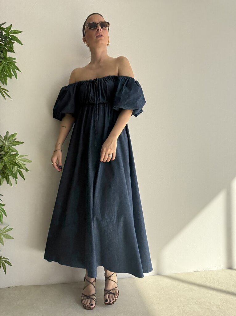 Abito denim manica palloncino 