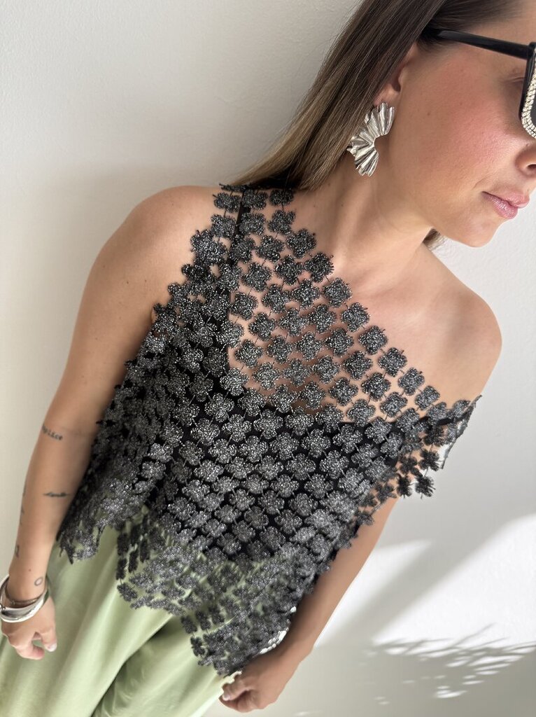 Top traforato quadrifoglio lurex - Nero 