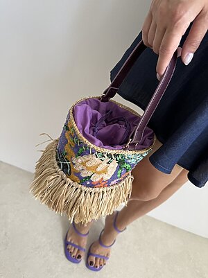 Bag secchiello frangette paillettes viola