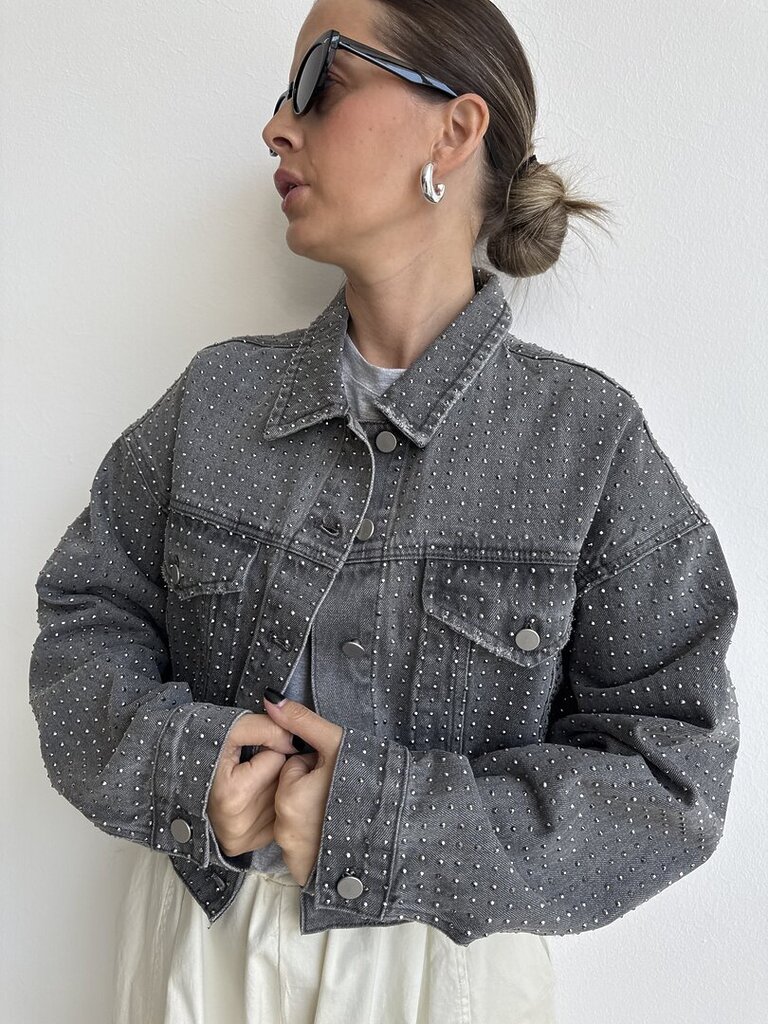 Giubbetto denim strass fumo 