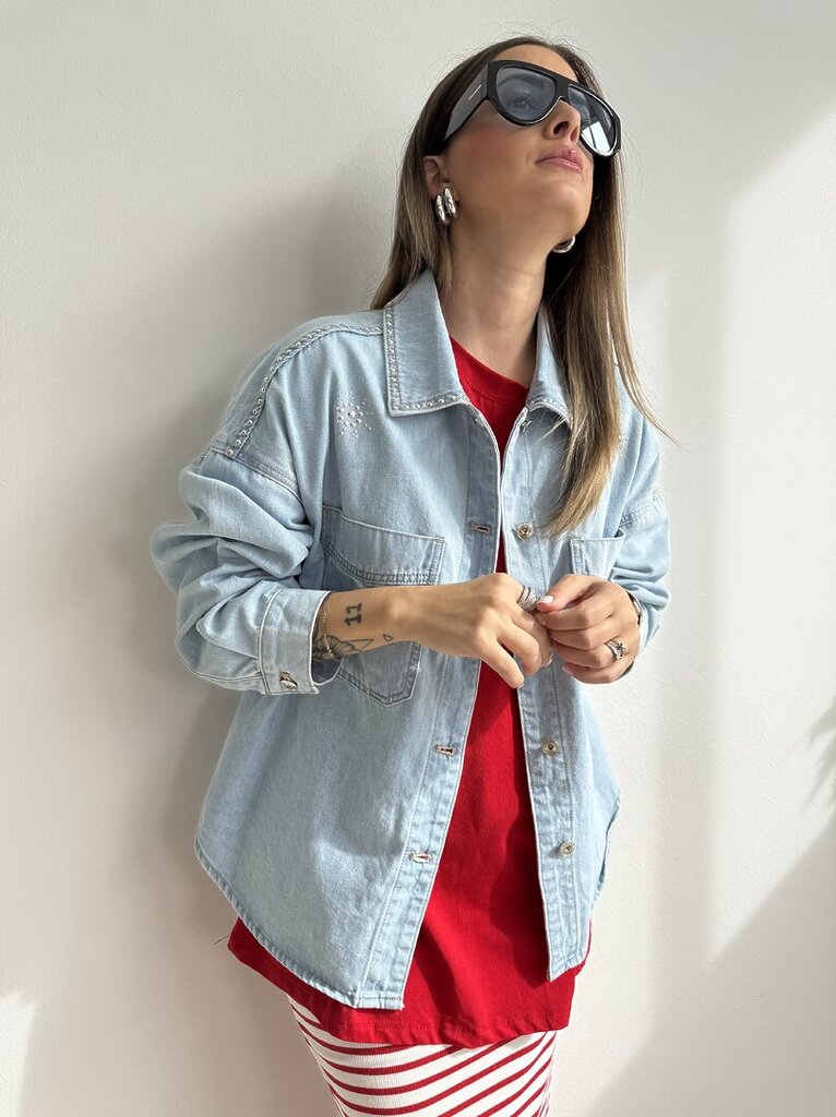 Giacca camicia denim borchie 
