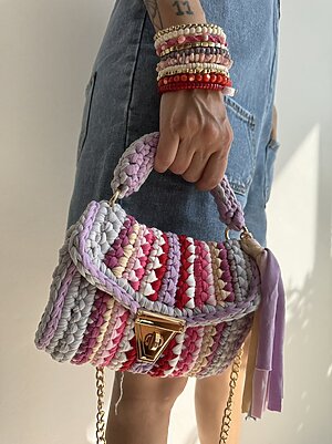 Bag Crochet manico patta lilac/grey