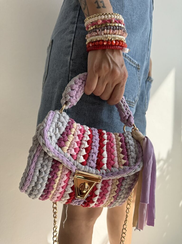 Bag Crochet manico patta lilac/grey 