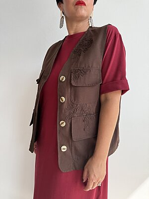 Gilet 4 tasche ricamo