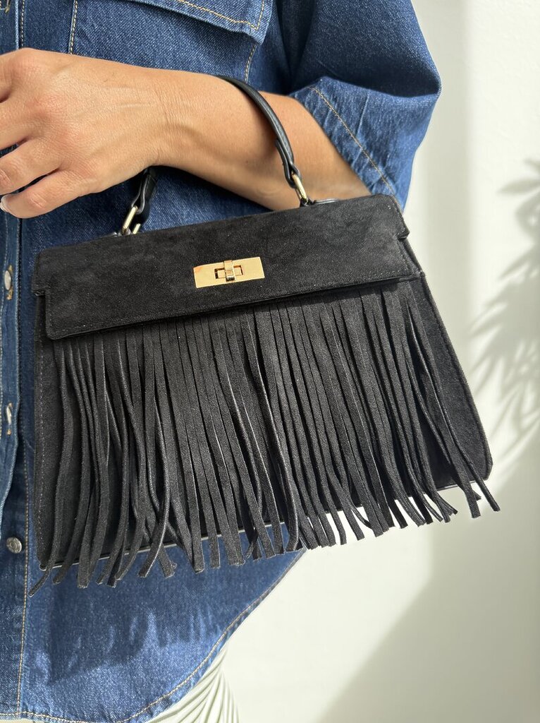 Bag frangette suede nero 