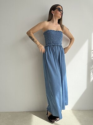 Tuta denim corsetto drappeggiato