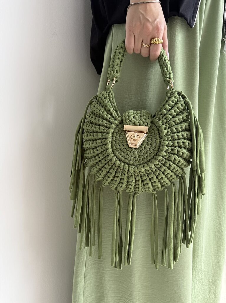 Bag CLOE crochet rotonda frange verde 